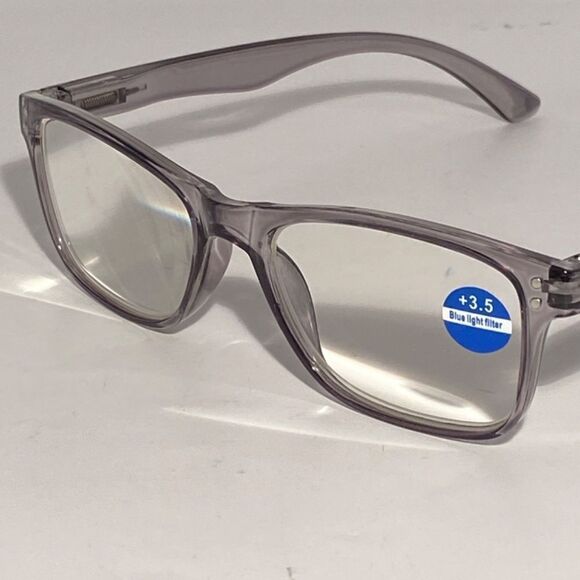 1434 Helen 3.5 Reading Glasses Thin Rectanle Bluelight Filter Gray Frames NWT - Picture 8 of 9